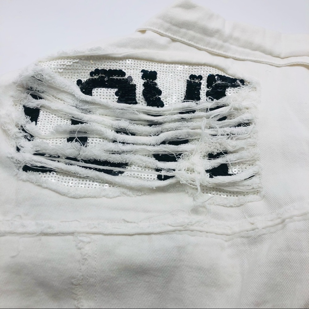 POL White Distressed 100% Cotton Love Jacket - Picture 3 of 5